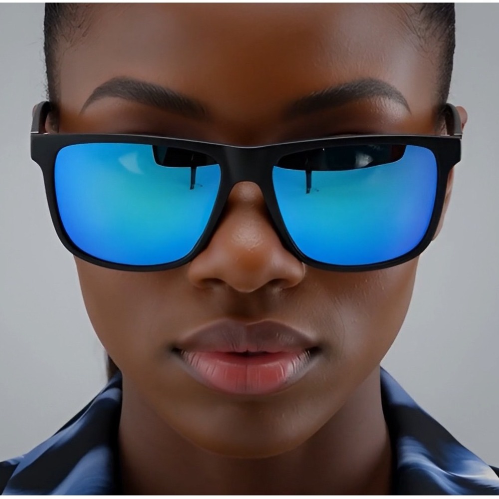 Women Black Frame Blue Mirror Lens Sport Sunglasses UV Protection Polarized Girl